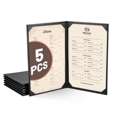 WeChef 5 Pack Menu Covers 8.5"x14" 2 Views Faux Leather Cafe Restaurant Bars