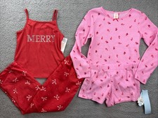 2x Cat  Jack Sleepwear Girls Youth Large 10/12 Merry Bows Waffle Pajama Set Lot