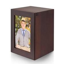 Small Wooden Urn for Human Ashes - Mini 4.92" x 3.54" Keepsake with Photo Frame