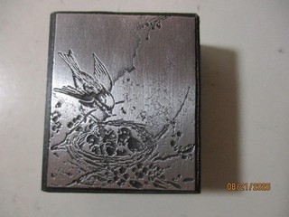 Printing Letterpress Printer Type Block Bird w Babies In Bird Nest Print Cut