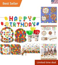 Building Block Birthday Party Supplies Kit Set 25 Pcs Plates Cups Napkins Banner