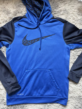 Nike Therma-FIT Men's Blue/Black Camo Fleece Hoodie Logo Pockets Size S