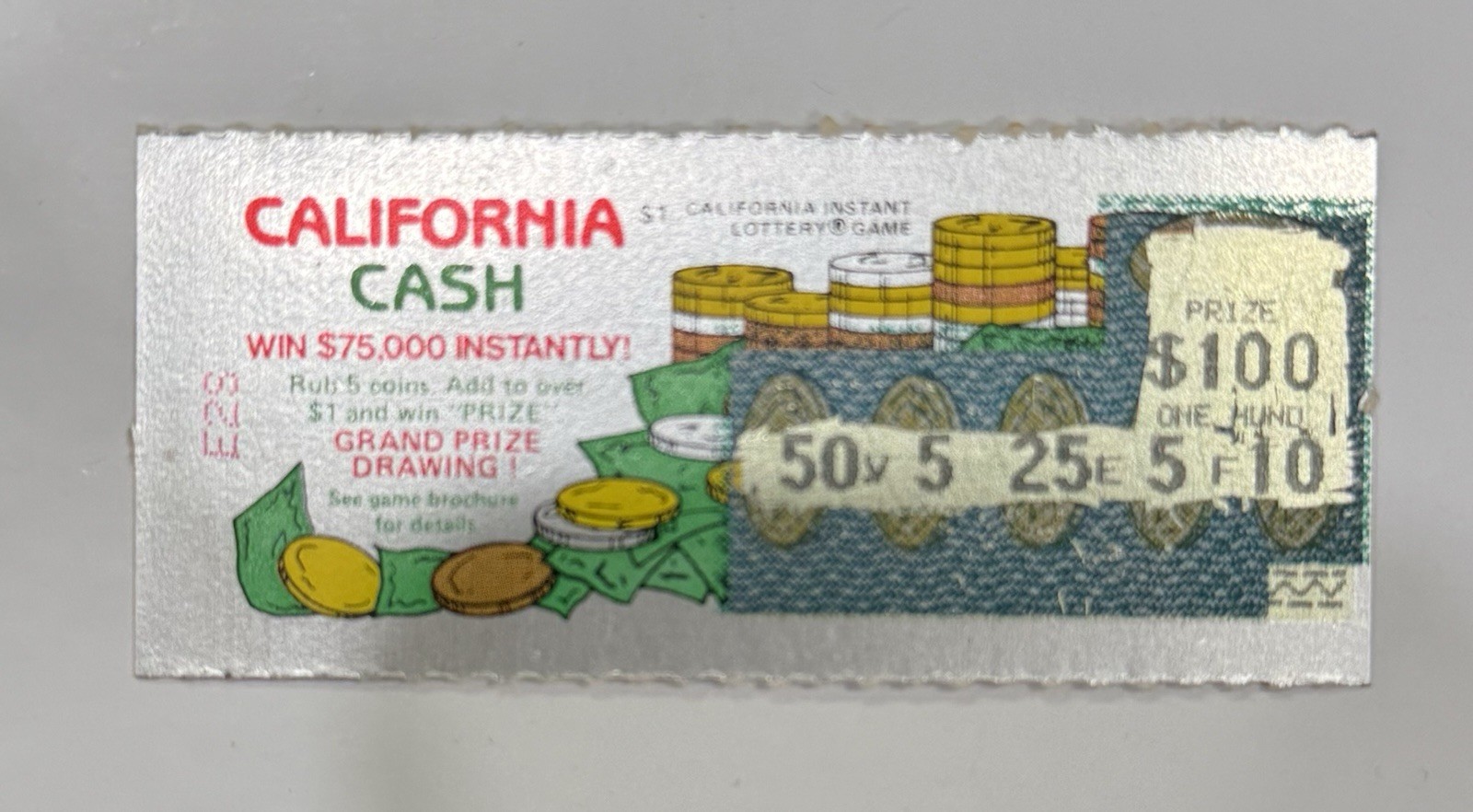 1986 California Lottery Scratch Ticket Scratched Expired #9 California Cash