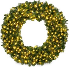36In Large Artificial Pre-Lit Fir Christmas Wreath Holiday Accent Decoration W/