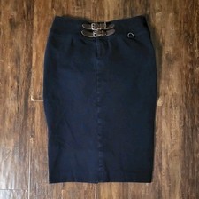 Ralph Lauren Vintage Pencil Skirt Double Buckle Navy Blue Womens Size 2