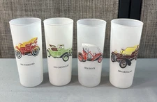 Set Of 4 Highball Tumbler Glasses Frosted Hazel Atlas, Antique Cars Chevy, Ford