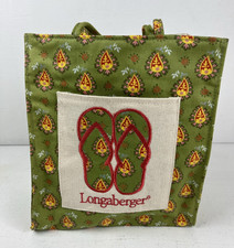 Longaberger Tote Bag Flip Flop Embroidered Pocket Green