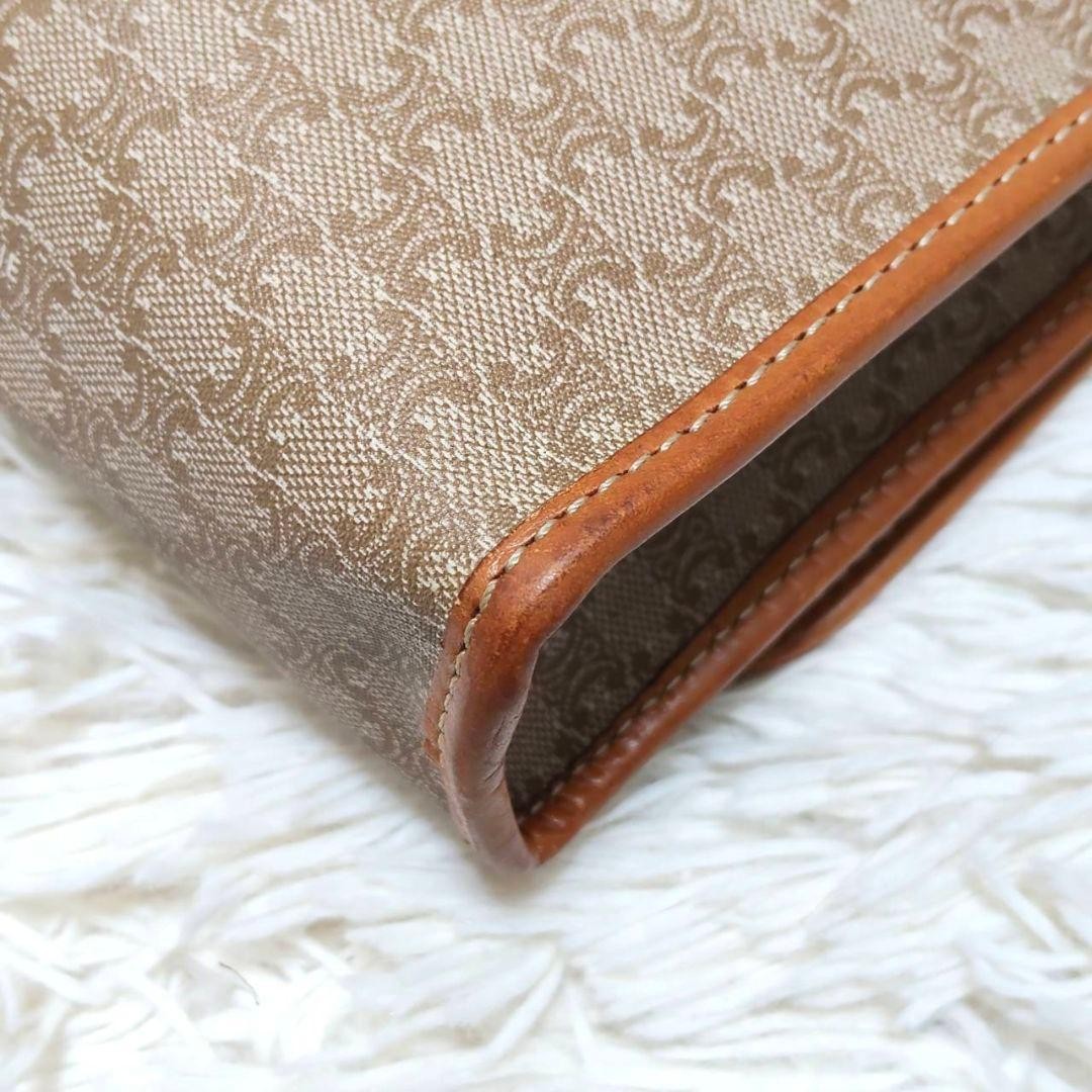 CELINE Shoulder Bag Triomphe Macadam Pattern PVC Leather White Light Brown Auth — image 7