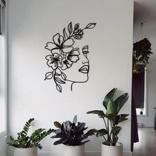 Metal Wall Art Female Face Wall Sculpture Modern Minimalist for Home Bathroom