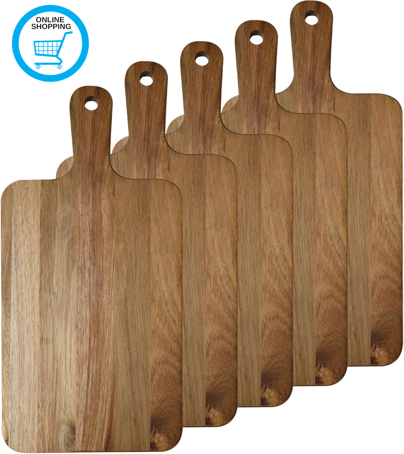 5 Pack Acacia Wood Cutting Board with Handle Wooden Chopping Boards Kitchen Cutt