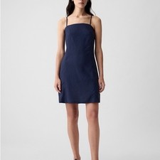 Gap Sleeveless Square Neck Linen Blend Mini Dress Dark Indigo Size Medium Navy