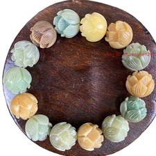 Natural Carving Colorful Lotus Beads Stretch Bodhi Bracelet Lucky Buddha Rosary