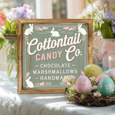Spring Cottontail Candy Co. Wooden Plaque Vintage Easter Farmhouse Wall Decor