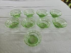 9 Antique Depression Era Jeanette Uranium Glass Doric Pattern Berry Bowls