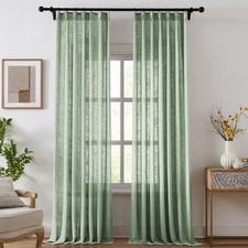 Pinch Pleated Linen Curtains for Living Room, Light Filtering Sheer Curtains ...