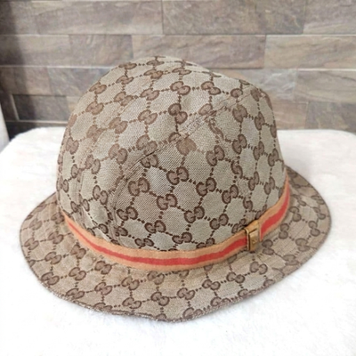 Gucci GGパターン バケットハット XL GUCCI Bucket Hat GG Canvas Monogram Interlocking G Stripe Brown