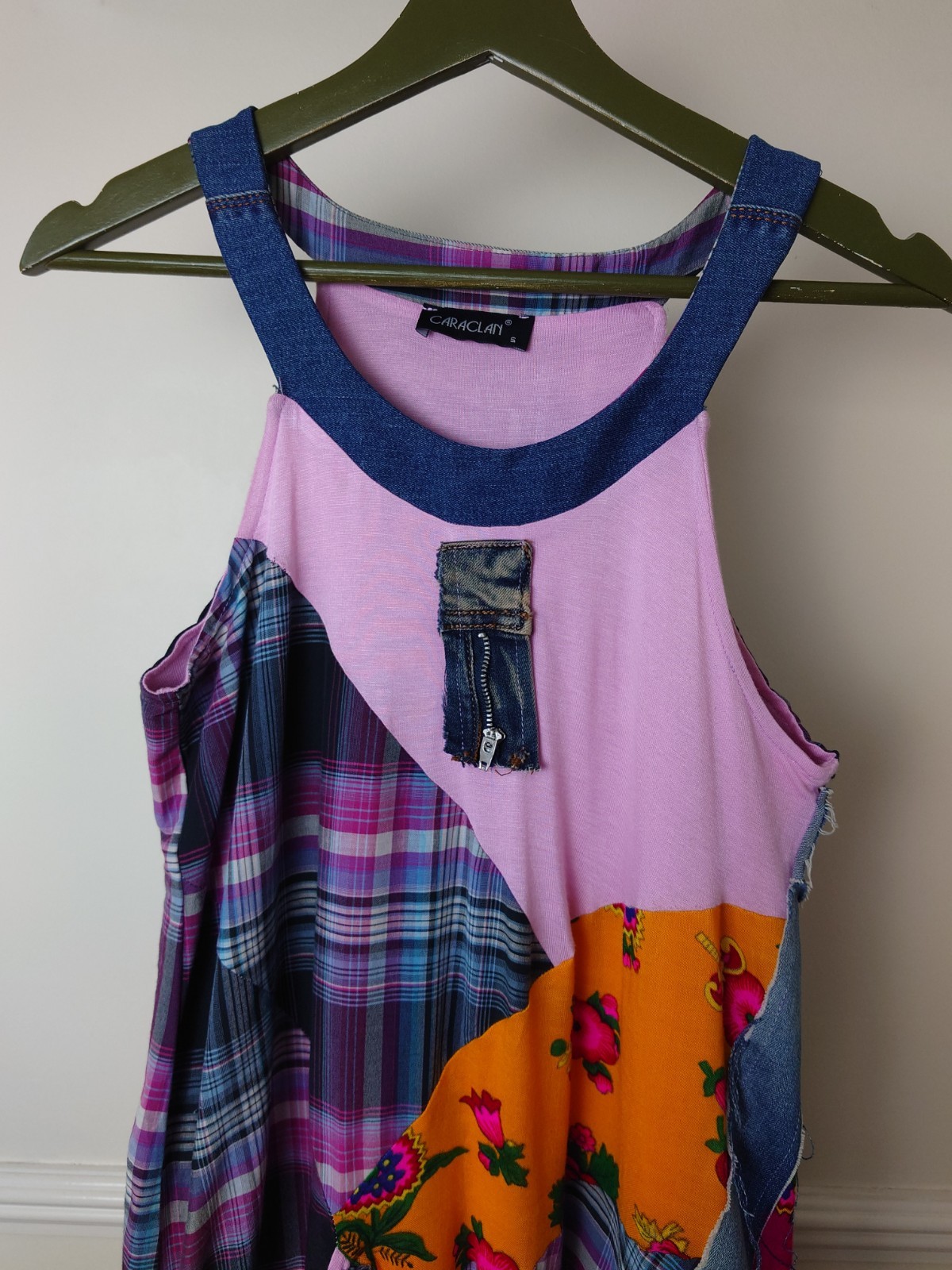 Caraclan Patchwork Dress Asymmetrical Halterneck … - image 3