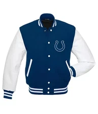 NFL Indianapolis Colts Royal Blue Body White Leather Varsity Jacket Mens Size M