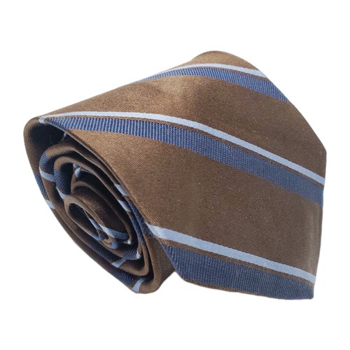 Brooks Brothers Brown & Blue Stripe Men's Designer Silk Neck Tie Jacquard - Picture 1 of 5