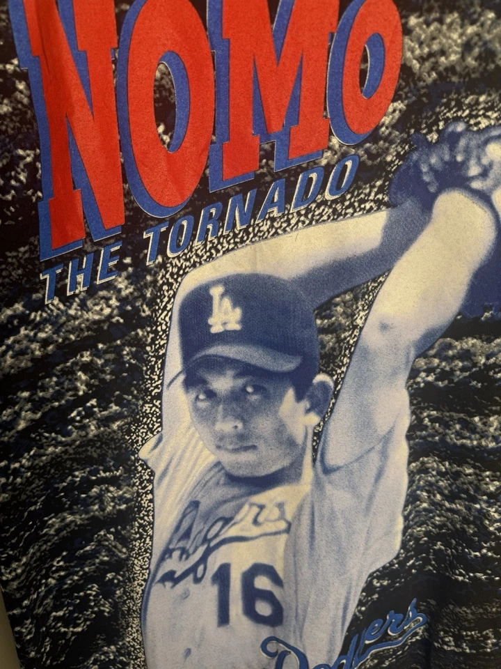 1995 Los Angeles Dodgers Hideo Nomo редкая спереди AOP, футболка, размер большой - Изображение 2 из 4