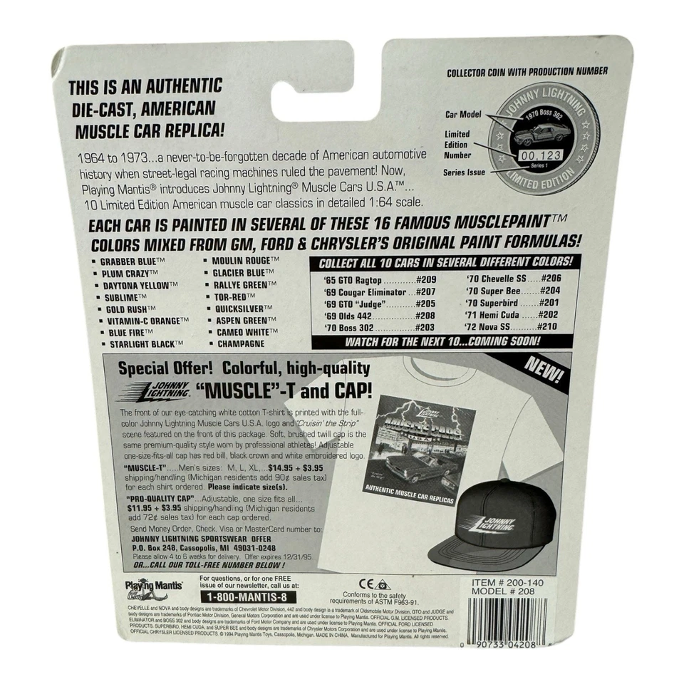 Johnny Lightning 1994 EE. UU. Muscle Cars serie 4 1969 Olds 442 azul con cargadores Cragar Foto 2 de 2