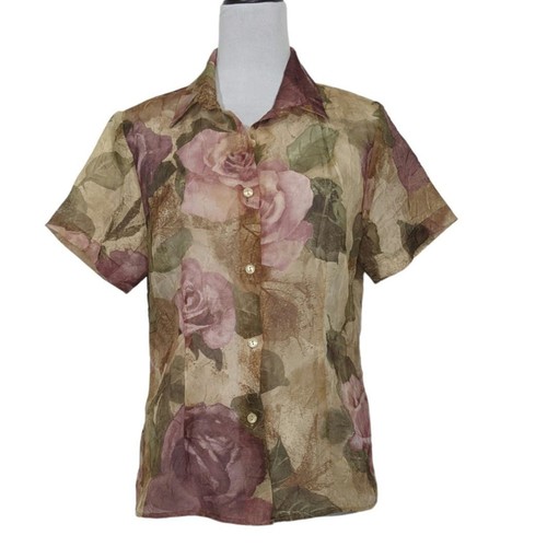 Vtg Anne Charles Floral Sheer Short Sleeve Whimsigoth Spring Blouse 90s Medium - Picture 1 of 11