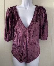 Free People Don't You Wish purple velvet bodysuit puff sleeve Size Large NWOT