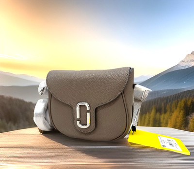 AUTH NWT $395 Marc Jacobs The J Marc Pebbled Leather Saddle Crossbody Bag-Cement