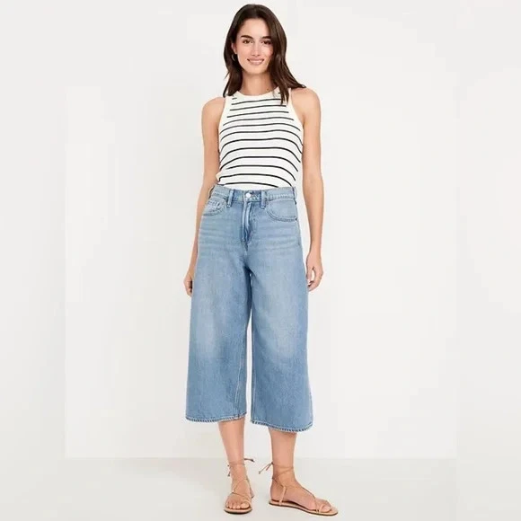 OLD NAVY by GAP ~ NWT New 4P 6P ~ High-Waisted Baggy Wide-Leg Culotte Jeans b43