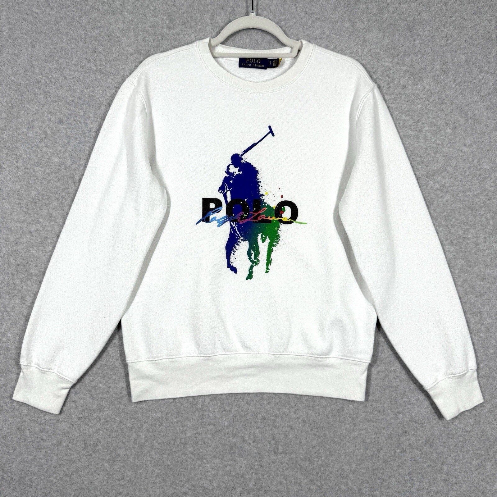 Polo Ralph Lauren camicia piccola vernice spruzzata grande pony arcobaleno girocollo felpa