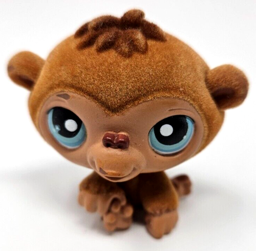 Authentic Littlest Pet Shop Fuzzy Flocked Chimpanzze Monkey w/ Blue Eyes #442