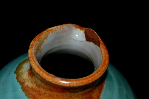 Antique Salt Glazed terracotta Ovoid Jug Pitcher Celadon Signed HALL Vase - Picture 3 of 6