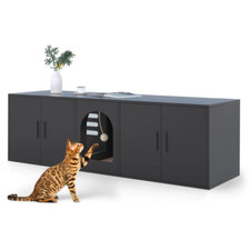 Cat Litter Box Enclosure for 2 Cats with Double Room Elegant Furniture Black Lg