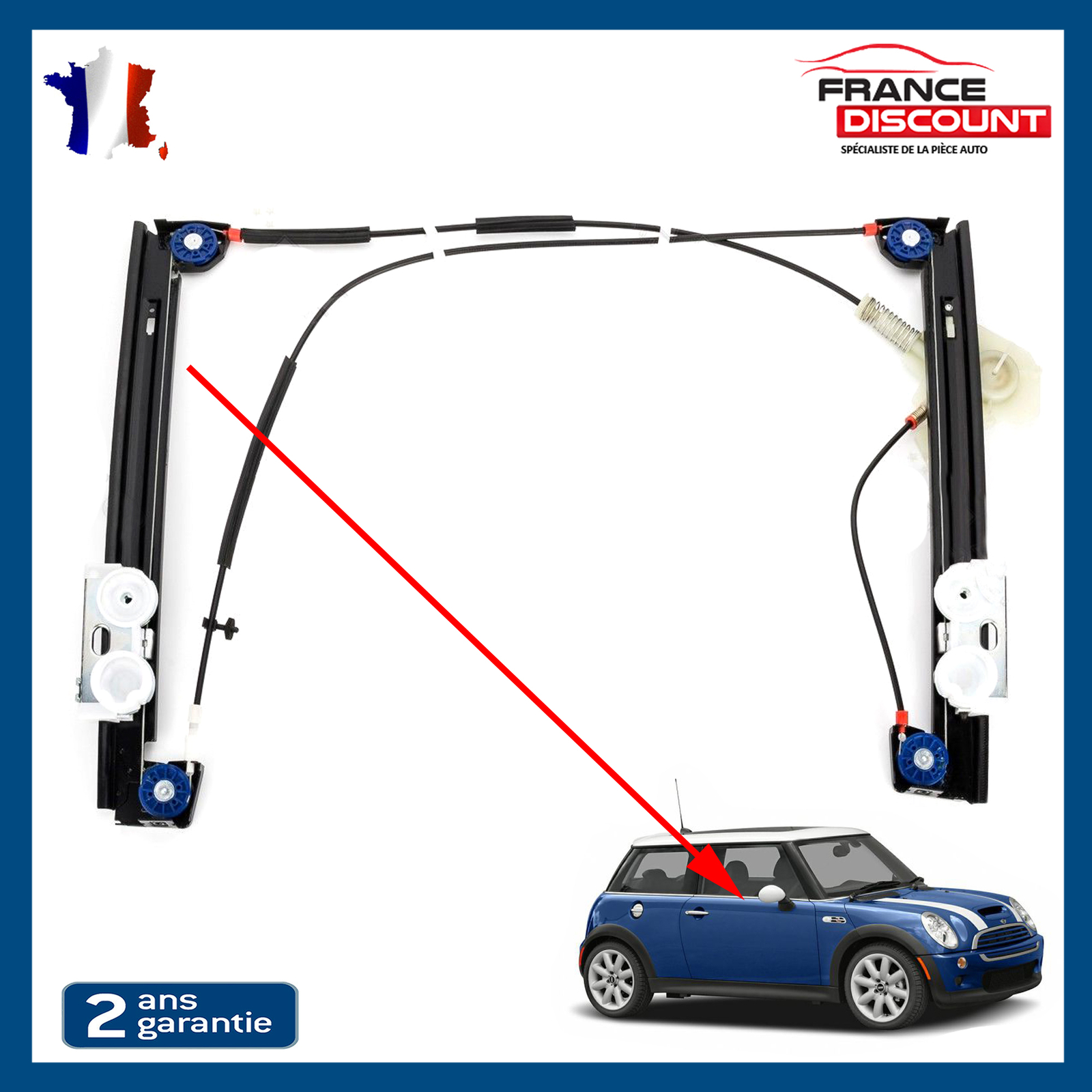 Lève-vitre passager MINI One R50 avec câbles en acier renforcé
