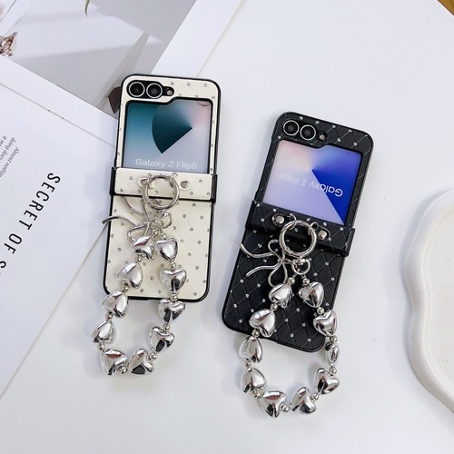 For Samsung Z Flip 3 4 5 6 OPPO N2 N3 Moto Razr 50 Phone Case Cover + Love Chain