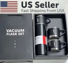 Thermo Coffee Travel Mug Stainless Steel Vacum Flask Double Layer Gift Set Black