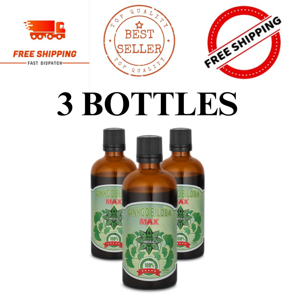 Ginkgo Biloba 3 PACK Memory Brain Support Mental Focus Booster 3 x 100ml Liquid