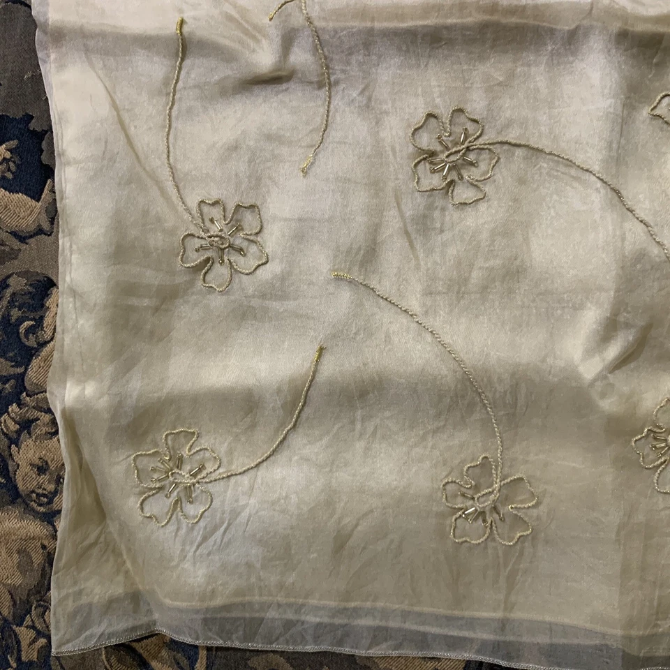 Falda recta vintage informal esquina dorada seda apliques florales cuentas talla 6 Foto 3 de 4