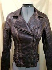 Maurices Pleather Moto Jacket Xs Brown Trendy Zipper Pockets Sexy Coat Motorcycl