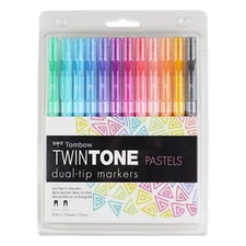 Tombow 61501 TwinTone Marker Set, Pastel, 12-Pack. Double-Sided Markers 