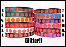3yds 7/8" Basketball Glitter 12 Ribbon Colors Grosgrain Ribbon