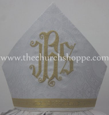 New White Mitre with IHS embroidery,mitra,Bishop's Mitre, New