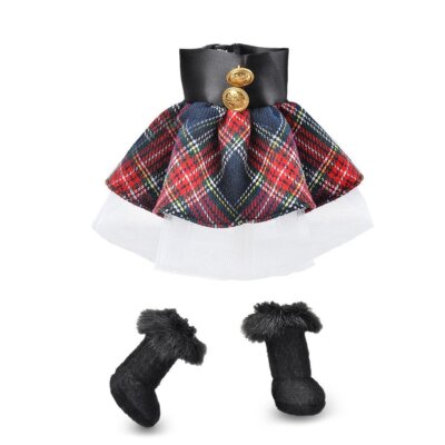 E-TING Santa Clothing Red-Blue Plaid Dress with Boots for elf Doll Christmas ...