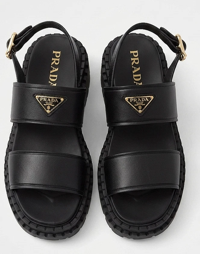 靴 Prada Patent Buckle Sandals Black 37 PRADA Buckle Slide Sandals for Women with Upper Leather for sale