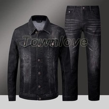 Men Jeans Sets Jacket Slim Cowboy Two Piece Casual Couple Male Denim Suits Size