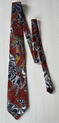 Vintage McSea New Orleans Tie Handcrafted Batik Okapi Zebra Giraffe Safari 57''