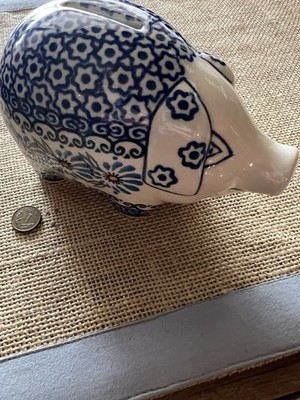 Polish pottery piggy bank 6''- Ceramika Artystyczna- New-comes with Polish penny