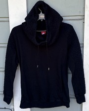 Nike Women's Rally Hoodie M Black Funnel Cowl Neck Quilted Hood Sleeves Logo