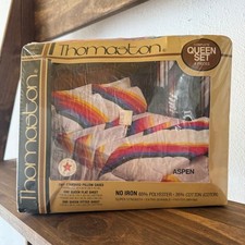 Vintage Thomaston Rainbow Aspen Queen Sheet Set NOS 80s USA Bedding