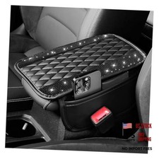 Car Center Console Cover with Diamond Grid Design,Bling Armrest Black Black